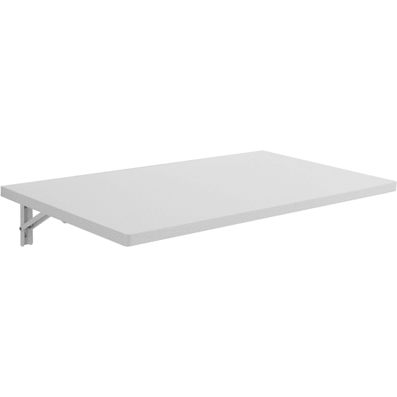 Wall Mounted Folding Table, 35.4 x 19.7 inch Floating Desk, Fold Down Desk with Iron Bracket, Space Saving Table for Home Office, Kitchen, Laundry, White