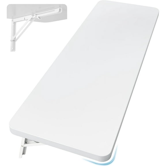 Wall Mounted Folding Table 47.2”L x 19.7”W, Laundry Folding Table with Heavy Duty Metal Collapsible Shelf Brackets, Wall Mounted Desk Fold Down for Small Spaces, White