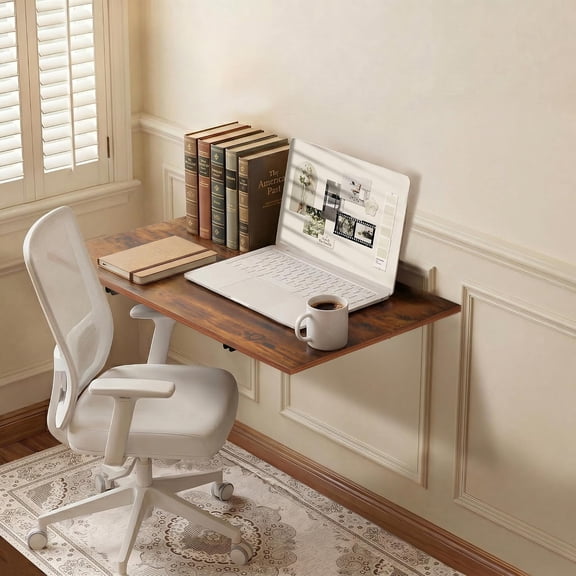 Wall Mounted Folding Table Floating Desk for Small Spaces, Fold Down Laundry Wall Table with Brackets
