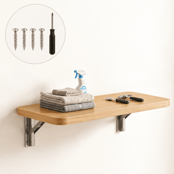 Renyuanyuan Wall Mounted Folding Table with Heavy Duty Metal Collapsible Shelf Brackets, for Small Spaces, Room