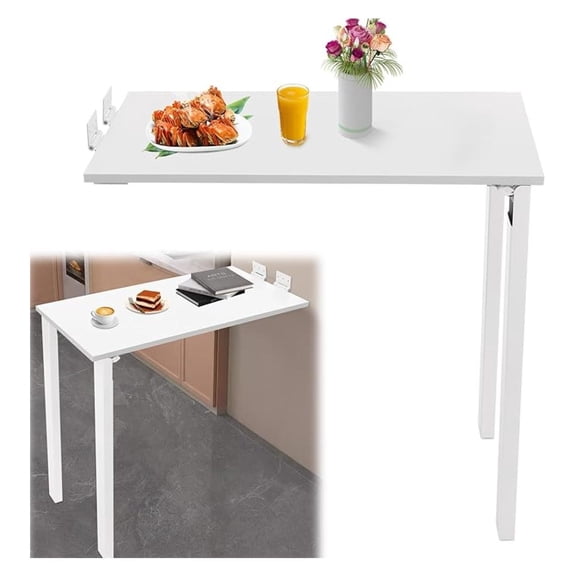 Wall Mounted Folding Table with Legs, 29.52 * 15.75 * 29.13in Small Folding Dining Table, Wall Mounted Foldable Desk for Small Space, Laundry, Dining Room, Bedroom, Home Office (White)