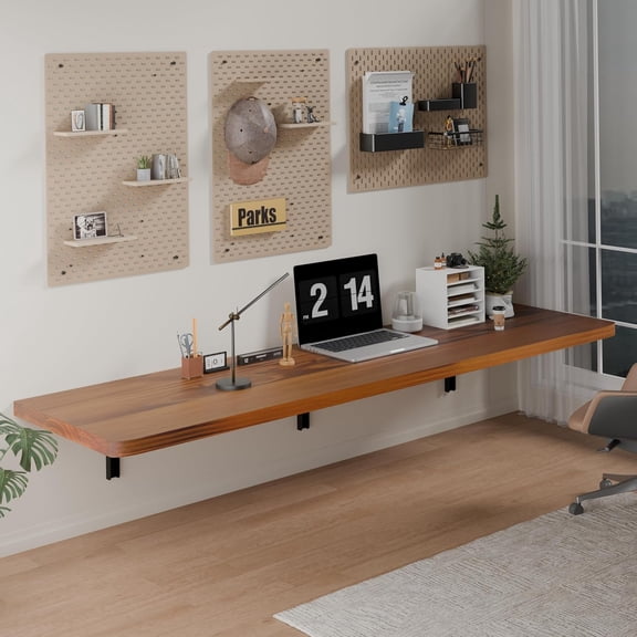 Wall Mounted Folding Table with Pine Wood,60" x 16" Floating Wall Desk,Laundry Folding Table with Shelf Brackets,Fold Down Desk Shelf,Folding Workbench for Home,Dining,Laundry Room,Kitchen,Teak
