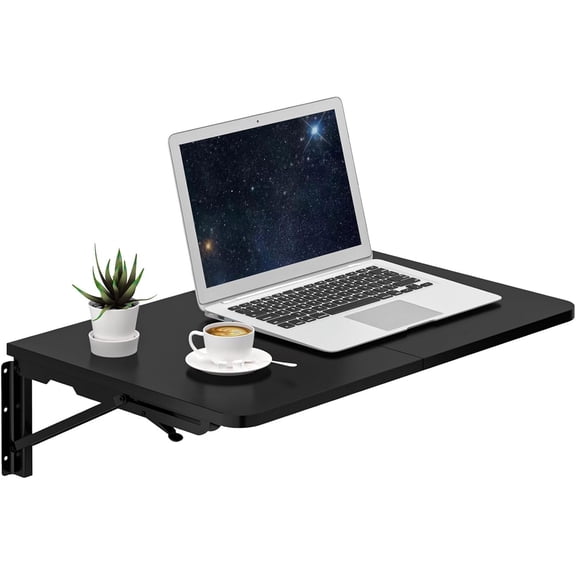 Wall Mounted Folding Table for Small Spaces, Black Floating Desk | Heavy-duty Brackets, 22 x 15.7 inch, Space-saving, Use as Home Office Desk, Laundry Shelf, Drop Leaf Table for Kitchen/RV
