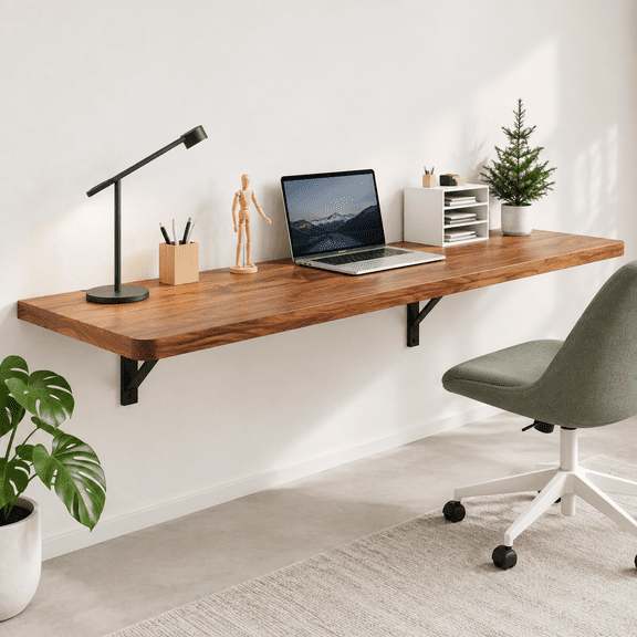 Wall Mounted Folding Table With Pine Wood 55" X 16"floating Desk
