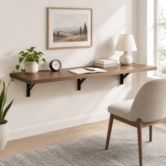 Wall Mounted Folding Table With Pine Wood 55" X 16"floating Desk