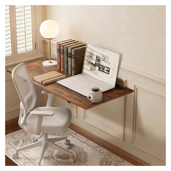 Wall Mounted Folding Table for Small Spaces, Floating Desk with Brackets for Dining Kitchen Office, Fold Down Workbench