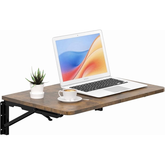 Wall Mounted Folding Table in Rustic Brown, 22"W x 15.7"D