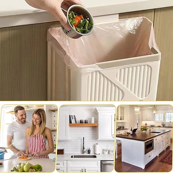 Wall Mounted Folding Trash Can | Kitchen Cabinet Door Garbage Bin | Space Saving Waste Container for Home | Large Capacity Hanging Trash Can | Under Sink Storage Organizer | Durable Plastic