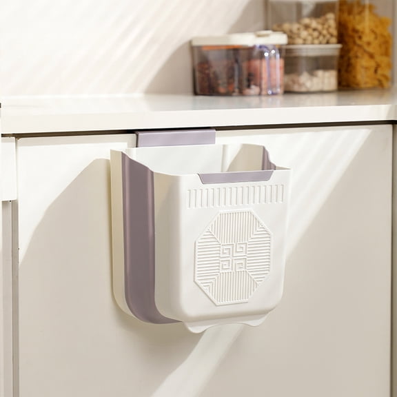 Wall Mounted Folding Trash Can | Space-Saving Plastic Waste Bin for Kitchen & Bathroom | Adjustable Telescopic Design | Easy Install, No Drilling | White/Gray