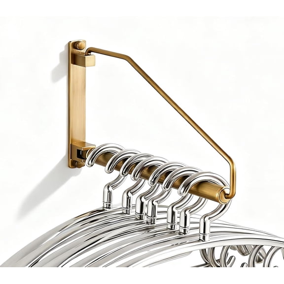 Wall-Mounted Folding Triangle Clothes Hanger Rack with Swing Arm  Antique Brass, Heavy-Duty Closet Storage Organizer