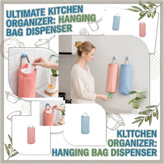 Wall Mounted Garbage Bag Organizer Oxford Cloth Grocery Bag Dispenser for Kitchen Home Waste Management Hanging Plastic Bag Storage Holder Container Bag Sleeve