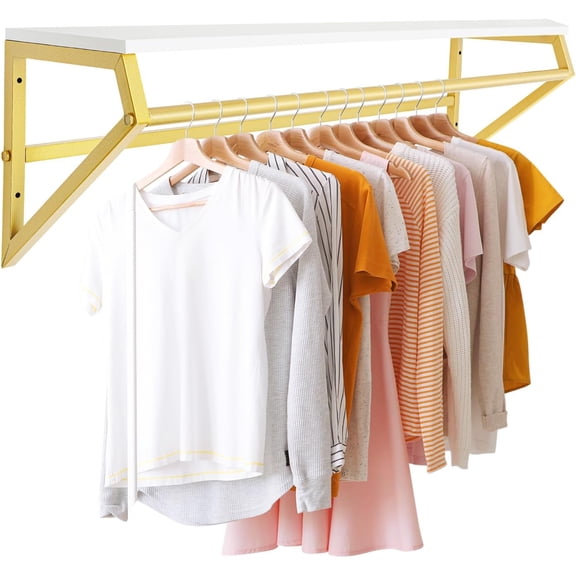 Wall-Mounted Garment Rack Industrial Pipe Clothing Rack with Top Shelf, Multi-Purpose Clothing Hanging Rod Display Hanging Clothes Racks for Closet Storage