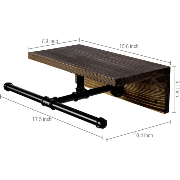 Wall Mounted Garment Rack with Rustic Wood Shelf and Black Metal Pipe for Entryway Bedroom Storage