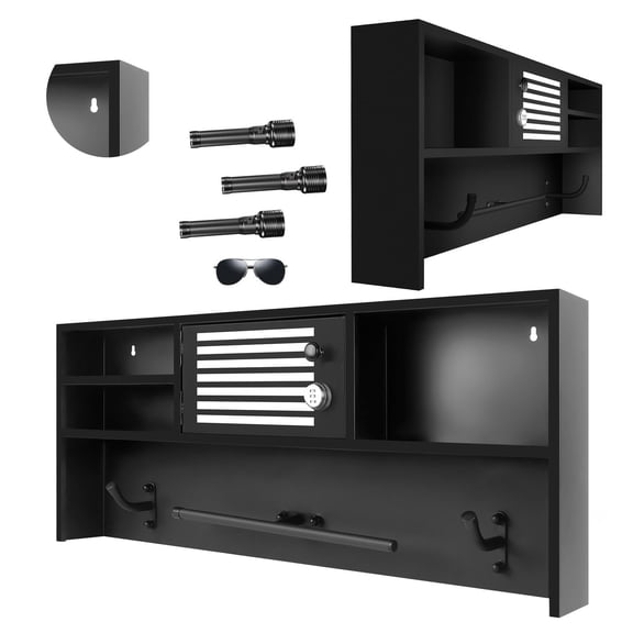 Wall Mounted Gear Rack, Heavy Duty Metal Hanger, Lockable Tactical Storage Organizer, 35.53.914.5 Black, for Police, Home, Bar