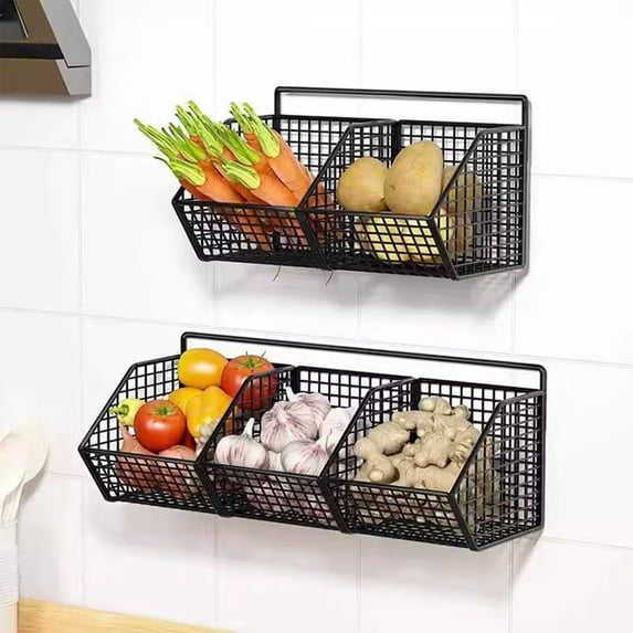 Wall Mounted Ginger Garlic Storage Box, No Drill Kitchen Seasoning Rack, Convenient Hanging Basket for Sundries and Spices, Efficient Pantry Organizer, Ideal Mother's Day Kitchen Helper, Black-M