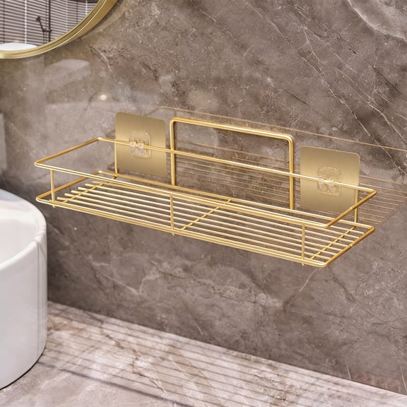 Wall-Mounted Gold Bathroom Shelf, No-Drill Sink Storage – Iron Toiletries Rack, 10/14 Inch – for Bathroom, Kitchen, Compact Spaces