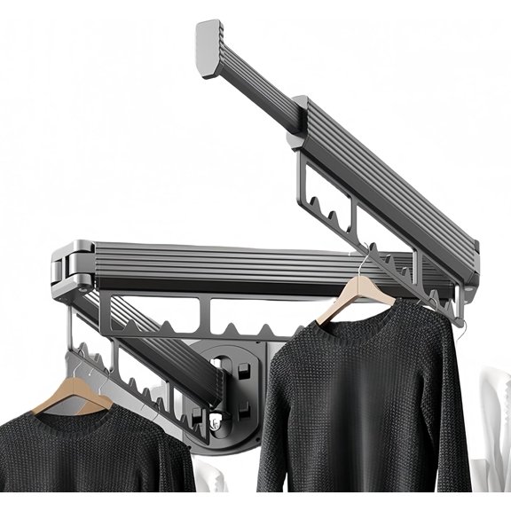 Wall Mounted Gray Foldable Clothes Drying Rack Laundry Hanger