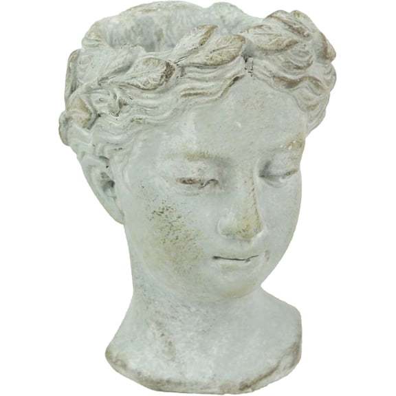 Wall-Mounted Greek Roman Female Head Statue Planter | Heavy Duty Small Cement Woman's Head Plant Pot for Indoor or Outdoor Use with Key Hole for Wall Hanging