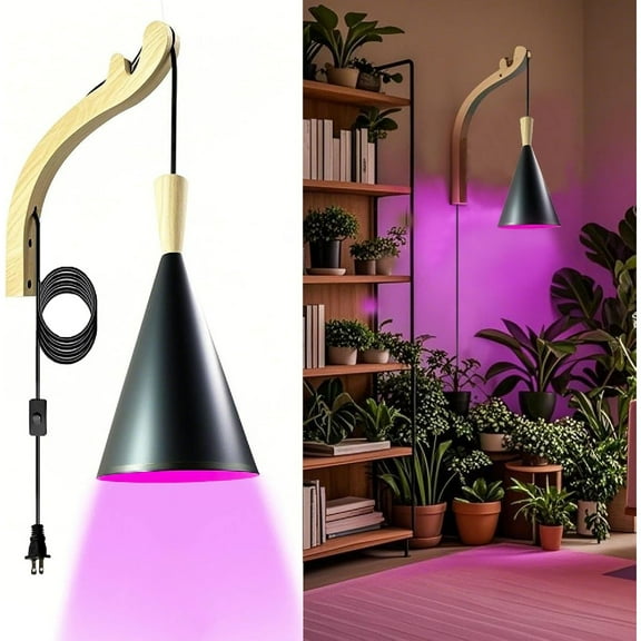 Wall-Mounted Grow Light for Indoor Plants,Full Spectrum LED Plant Light with 15W Bulb, Plug-in Wall Plant Lamp with 16.5ft Cord and Switch,Perfect for Mushrooms,Flowers,Herbs,Seedlings&Gardens