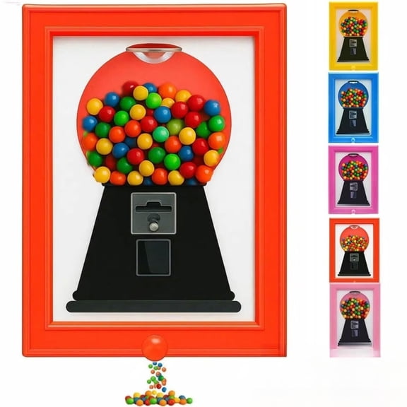 Wall‑Mounted Gumball Machine Picture Frame, 2‑in‑1 Wall Art Decor & Candy Dispenser, Holds 1.5 Lbs of Candies Nuts Pet Treats for Home Decor