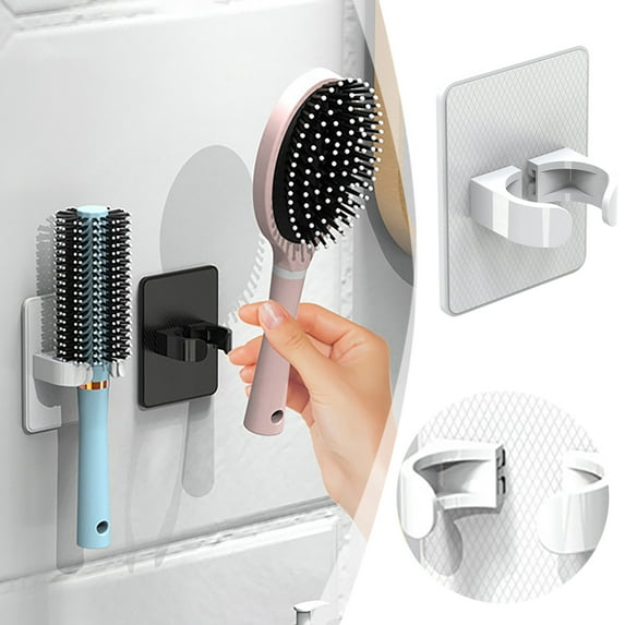 Wall Mounted Hair Brush Holder Adjustable Storage Rack No Drill Needed Hair Dryer Hanger Organizer for Bathroom Use