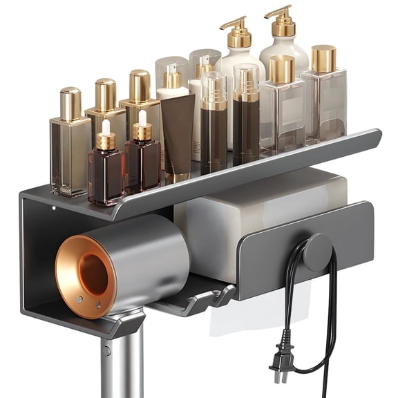 Hair Tool Organizer Wall Mounted, Hair Dryer Holder Rustproof Carbon Steel Bathroom Organizer with Shelf for Home Hotel Salon