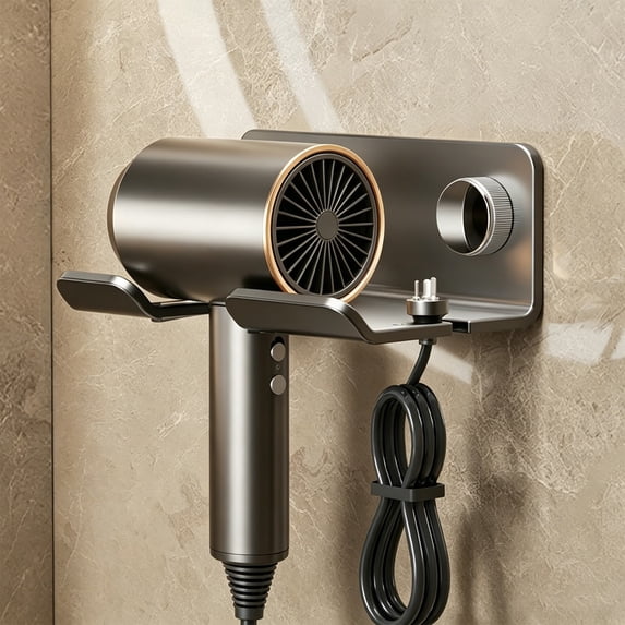Wall Mounted Hair Dryer Holder, Non Perforated Hair Dryer Storage Rack Bathroom Wall Mounted Bracket for Home Hotel