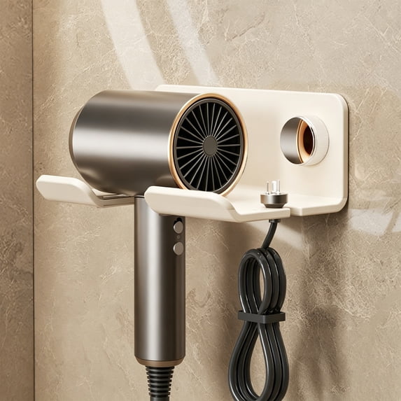 Wall Mounted Hair Dryer Holder, Non Perforated Hair Dryer Storage Rack Bathroom Wall Mounted Bracket for Home Hotel