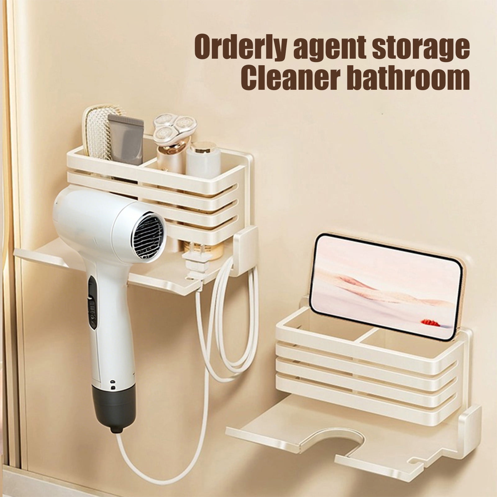 Wall Mounted Hair Dryer Rack,Bathroom Toilet Storage,10-Space Holder ...