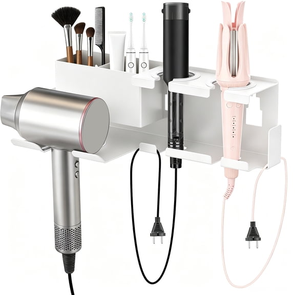 Wall Mounted Hair Tool Organizer Metal Hair Dryer Holder with Drill Free and Screw Installation Styling Tool Storage Rack for Curling Iron Straightener and Accessory