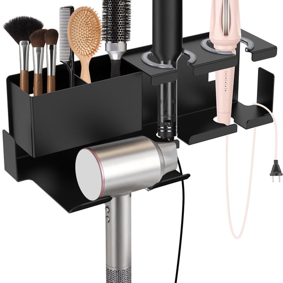 Wall Mounted Hair Tool Organizer Metal Hair Dryer Holder with Drill Free and Screw Installation Styling Tool Storage Rack for Curling Iron Straightener and Accessory