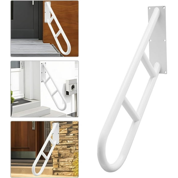 Wall Mounted Handrail for Outdoor Steps,26in L U-Shaped Metal Stair Railing,45-Degree Angle Safety Grab Bars for Garage, Porch, Garden 1-3 Steps(1Pcs 26In U-Shape White)