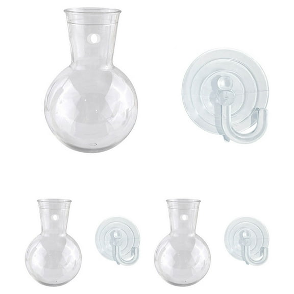 Wall Mounted Hanging Pot Clear Plastic Vase with Suction Cup for Hydroponics Flower Home Window Decor
