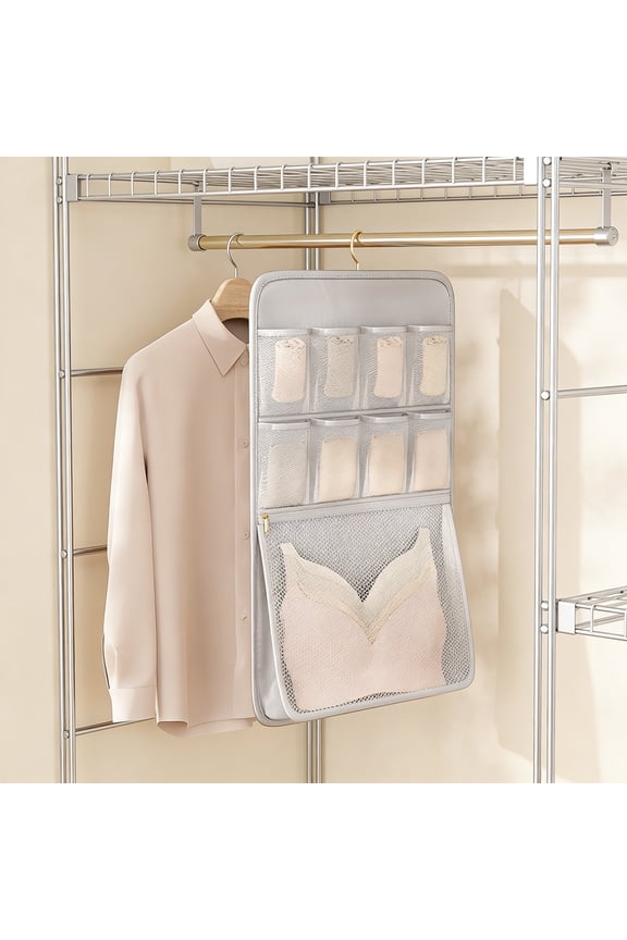 Wall Mounted Hanging Storage Bag for Socks and Bras, Multi-Compartment Organizer with Sturdy Hook, Bedroom and Bathroom Storage Solution, Large Capacity for Clothing, Toiletries, and Accessories