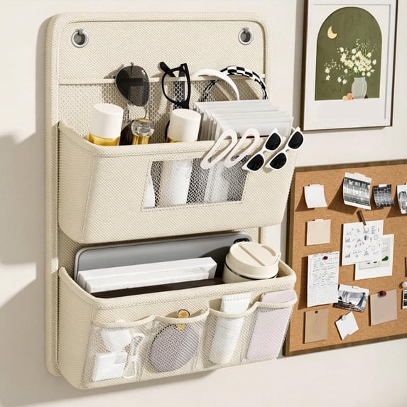Wall Mounted Hanging Storage Bag with Dual Pockets, Space Saving Organizer for Bedroom, Dorm Room, Bathroom, Closet and Office Supplies