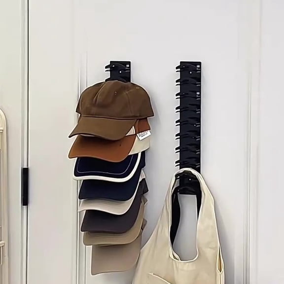 Wall Mounted Hat Organizer with Strong Adhesive, Multilayer Baseball Cap Rack Holds up to 10 Hats, No Drill Storage Solution for Closet Door and Bedroom Display