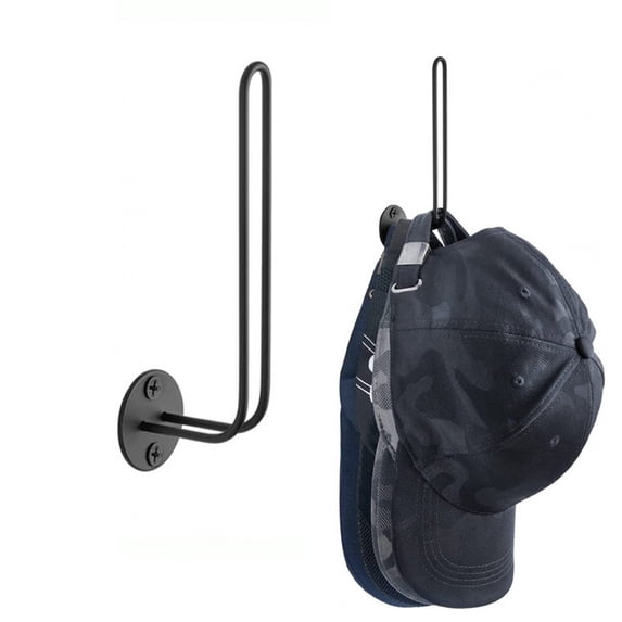 Wall Mounted Hat Rack Organizer Metal Hooks | Baseball Cap Holder Space Saving Storage Solution | 14.5cm Durable Entryway Closet Bedroom Wall Mount | Sleek Black Design