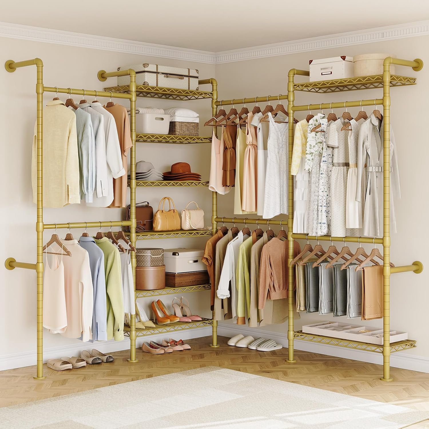 Wall Mounted Heavy Duty Corner Industrial Pipe Clothing Rack, Closet ...