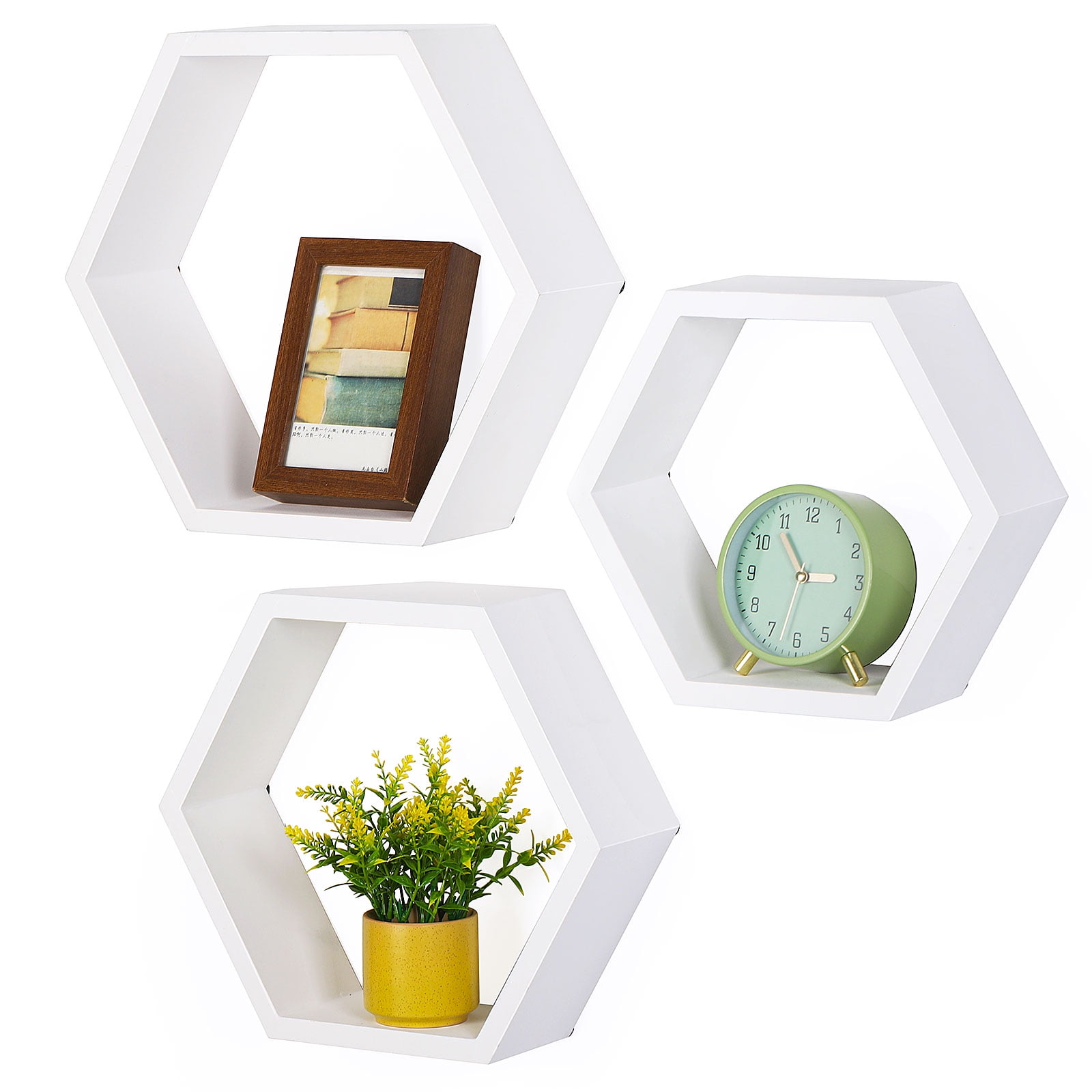 Wall Mounted Hexagon Floating Shelves, MDF Wooden Wall Hanging Shelf