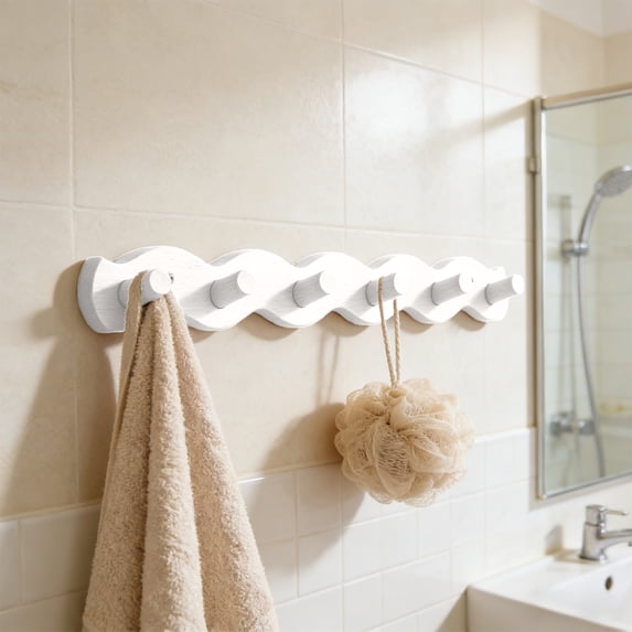 Wall Mounted Hook Rack, 6 Hook Coat Rack for Entryway, Wooden Wall Hooks for Hanging Towels, Coats, Bags in Bathroom, Living Room, Hallway