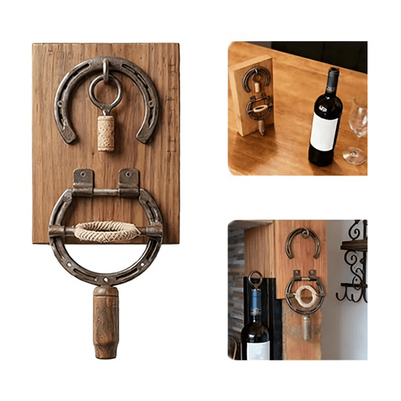 Wall Mounted Horseshoe Bottle Opener, Rustic Wine Corkscrew Vintage Industrial Decor Heavy Duty Horseshoe Design Bar Kitchen Farmhouse Easy to Install Unique Man&Women Wine Lovers Gift