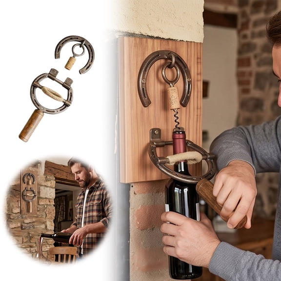 Wall Mounted Horseshoe Opener Vintage Metal Corkscrew Rustic Bar Kitchen Decor Gift