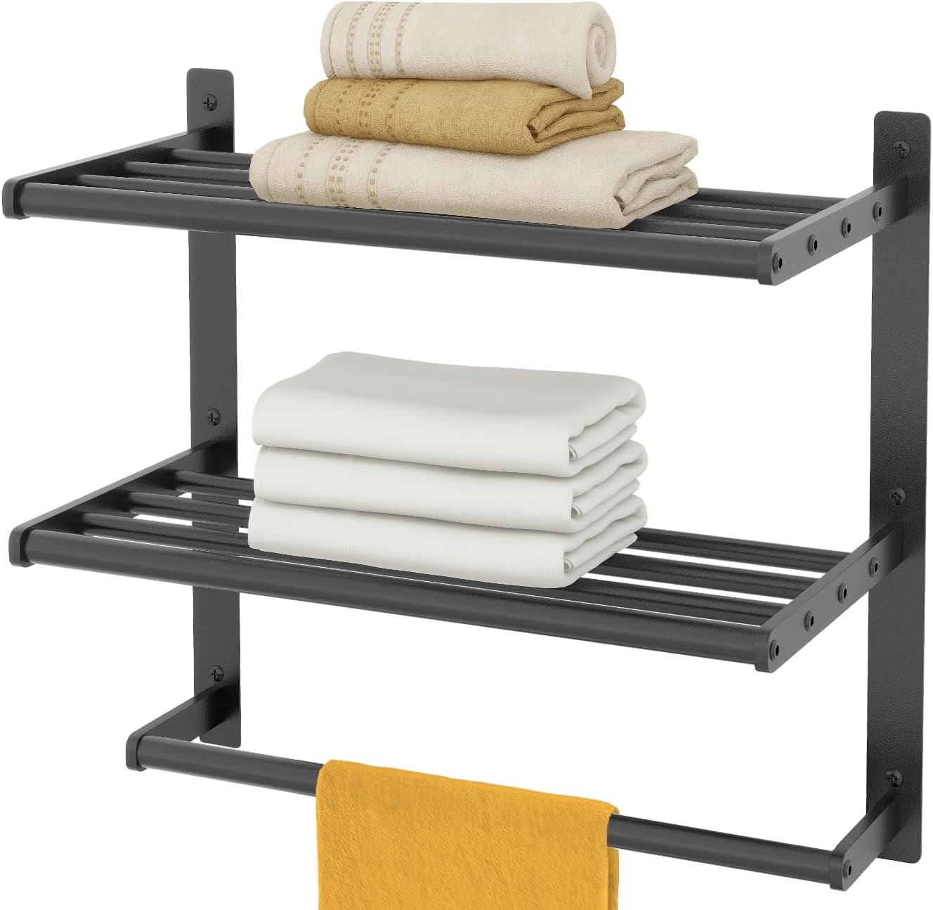 Wall Mounted Hotel Towel Racks for Bathroom, 3-Tier Towel Shelf with 16 ...