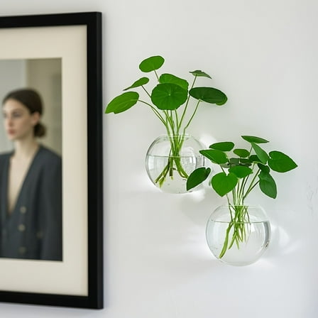 Wall Mounted Hydroponic Vase/  Propagation Station/ Glass Planter Vase, Transparent Wall Planters For Indoor , Oblate Hanging Glass Air  Holder (2/4/6)