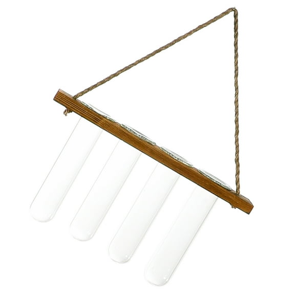 Wall-Mounted Hydroponic Glass Planter with Wooden Rack, Modern Flower Vase Propagation Station, 4 Test Tubes Included