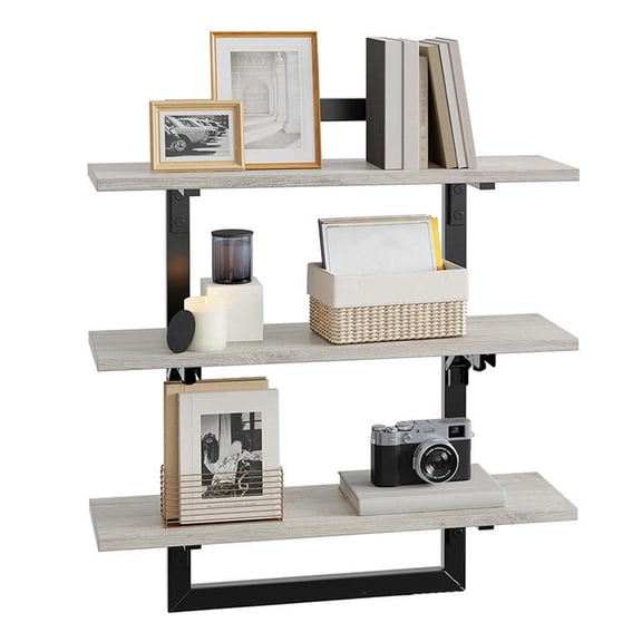 Wall Mounted Industrial Floating Shelf, Foldable Wood Metal Rack 2 or 3 Layers, 23.6 x 7.5 x 26.2 Inch for Bathroom Living Room