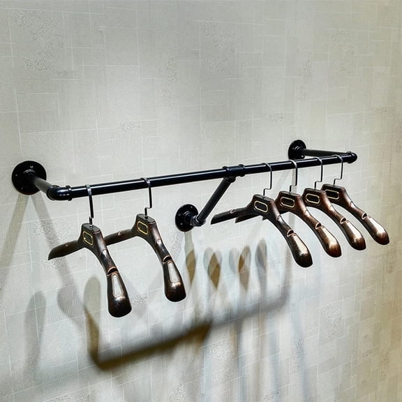 Wall Mounted Industrial Pipe Clothes Hanging Shelf System Metal Clothing Towel Rack Closet Organizer Black 47 L X 11.8 D
