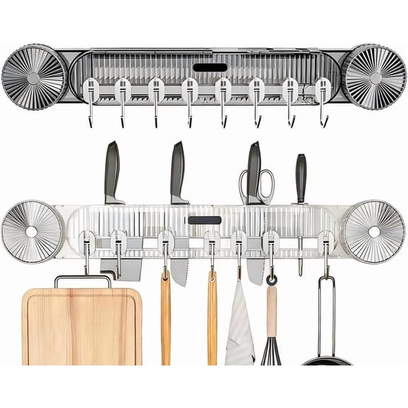 Wall Mounted Inline Vacuum Hooks, No-Drill Wall Mounted Spatula and Spoon Holder, Large Curved Hooks, Thick Rounded Corners Design for Kitchen Knife RackHeavy Duty