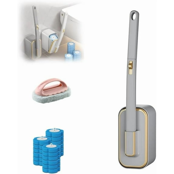 Wall-Mounted Innovative Toilet Brush Set, Disposable Toilet Bowl Cleaner Wand with Fresh Scent Refills, Lavatory Brushes and Plunger Set Hidden for Bath