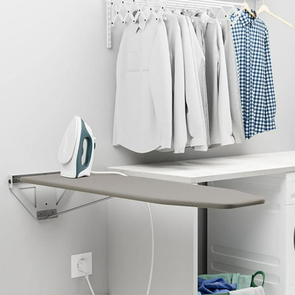 Wall-Mounted Ironing Board, Foldable Laundry Iron Board, Space Saving Ironing Station, Swivel Ironing Board with Heat Resistant Cover for Home, Apartment & Small Spaces, 39.3" x 12" Gray
